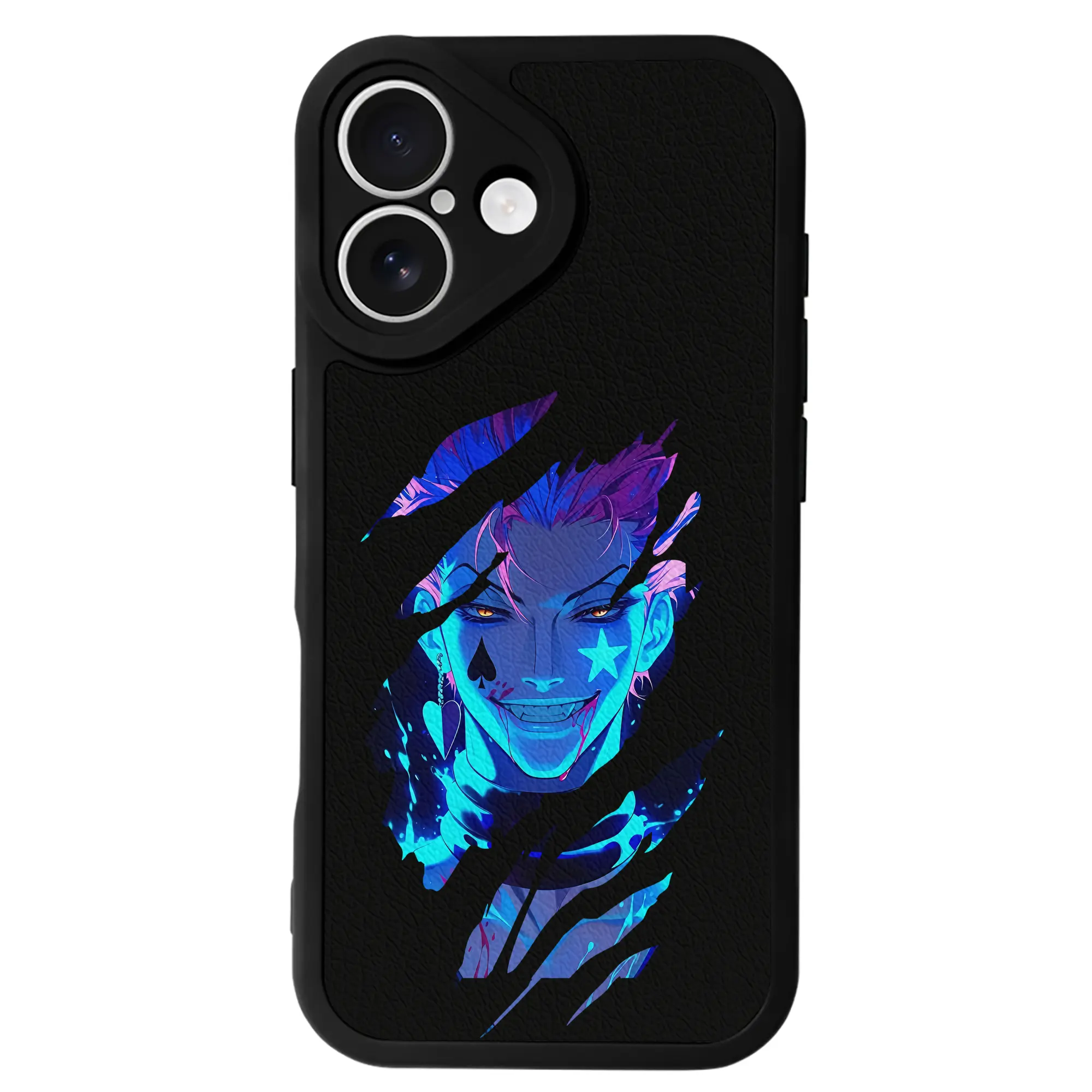 ハンター×ハンター グッズ ヒソカ＝モロウ - IPhone 16シリーズ対応 ・ シリコンスマホケース ・ レザー調 ・ 高精度フィット ・ 耐衝撃 ・ ワイヤレス充電対応 ・ 精密カット